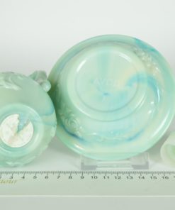 Avon waterkom en kruik met stop - gemarmerd turquoise melkglas
