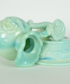 Avon waterkom en kruik met stop - gemarmerd turquoise melkglas