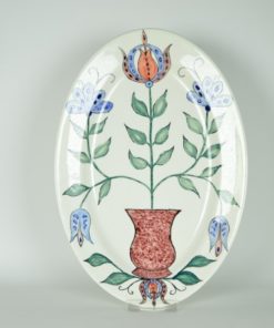 Ovale schotel met bloem in bloempot - aardewerk