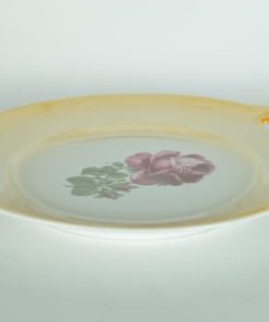 Taart- gebaksschaal met roos en parelmoerglazuur - porselein