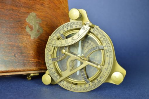 Scheepvaart Marine Sextant, kompas en zonnewijzer - koper en hout