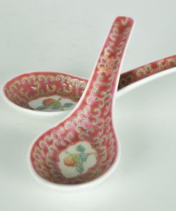 Rijstkom met lepel - perzikbloesem rood - keramiek set van 2
