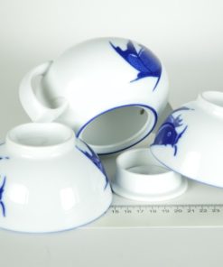 Theepot en 2 kommen met koi karper blauw op wit - keramiek