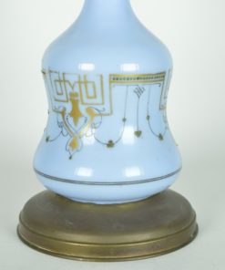 Olielamp blauw Jugendstil - glas en koper