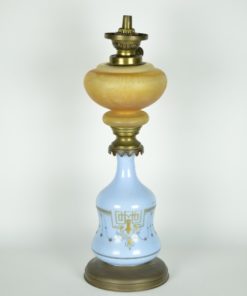 Olielamp blauw Jugendstil - glas en koper