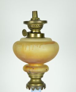 Olielamp blauw Jugendstil - glas en koper