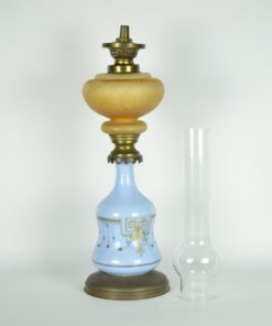 Olielamp blauw Jugendstil - glas en koper