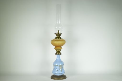 Olielamp blauw Jugendstil - glas en koper