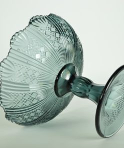 Schaal op voet petrol kleurig glas