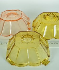 Glazen schalen vierkant amber en roze - set van 3