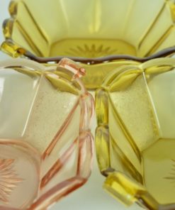 Glazen schalen vierkant amber en roze - set van 3
