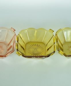 Glazen schalen vierkant amber en roze - set van 3