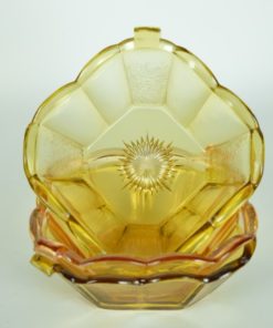 Glazen schalen vierkant amber en roze - set van 3