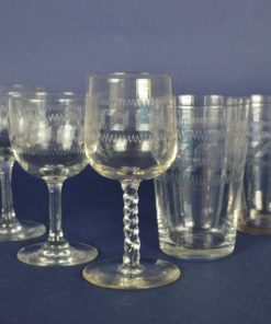 Port- en waterglazen met ingegraveerd meander patroon - set van 5
