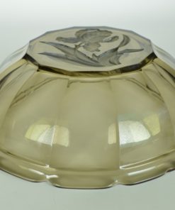 Schaal met intaglio orchidee - Grijsbruin glas