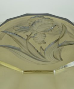 Schaal met intaglio orchidee - Grijsbruin glas