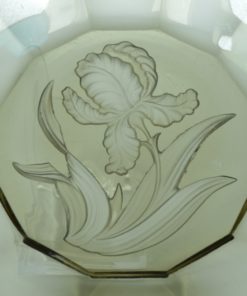 Schaal met intaglio orchidee - Grijsbruin glas