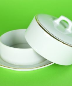 Botervloot rond wit met gouden bies - porselein