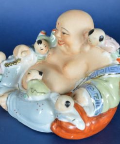 Lachende Boeddha 5 kinderen - mat en glanzend glazuur - Chinees porselein