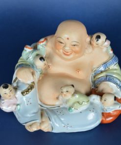 Lachende Boeddha 5 kinderen - mat en glanzend glazuur - Chinees porselein