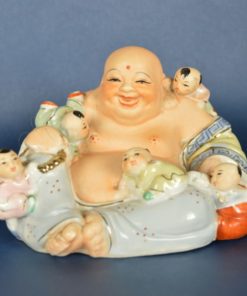 Lachende Boeddha 5 kinderen - mat en glanzend glazuur - Chinees porselein