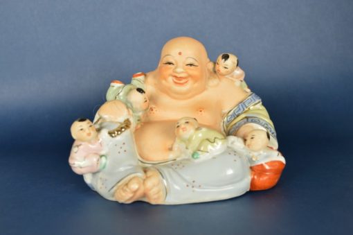Lachende Boeddha 5 kinderen - mat en glanzend glazuur - Chinees porselein