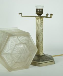 Lamp Hettier & Vincent France Art Deco -brons, nikkel en Baccarat kristal