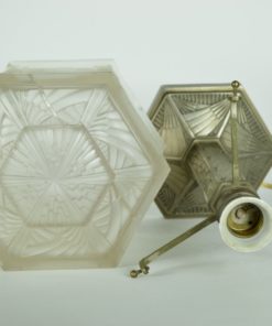 Lamp Hettier & Vincent France Art Deco -brons, nikkel en Baccarat kristal