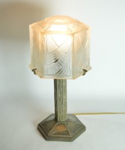 Lamp Hettier & Vincent France Art Deco -brons, nikkel en Baccarat kristal
