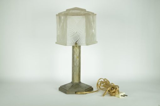 Lamp Hettier & Vincent France Art Deco -brons, nikkel en Baccarat kristal