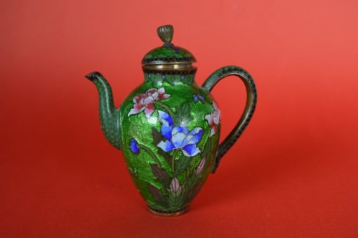 Kleine theepot cloisonné groen - antiek