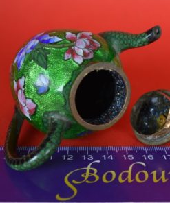 Kleine theepot cloisonné groen - antiek