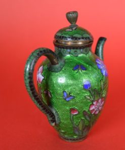 Kleine theepot cloisonné groen - antiek