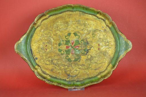 Dienblad groen en goud - Papier-maché