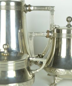 Thee-,koffieservies, Kurz & co Tiel Art Deco - zilver tin - 6-deling