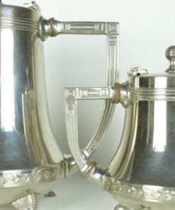 Thee-,koffieservies, Kurz & co Tiel Art Deco - zilver tin - 6-deling