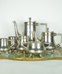 Thee-,koffieservies, Kurz & co Tiel Art Deco - zilver tin - 6-deling