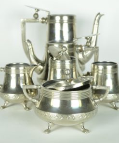 Thee-,koffieservies, Kurz & co Tiel Art Deco - zilver tin - 6-deling