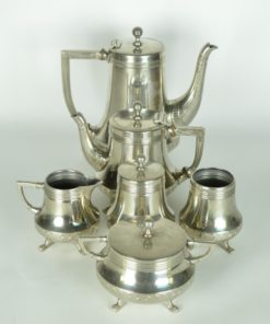 Thee-,koffieservies, Kurz & co Tiel Art Deco - zilver tin - 6-deling