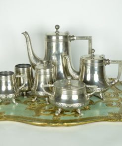 Thee-,koffieservies, Kurz & co Tiel Art Deco - zilver tin - 6-deling