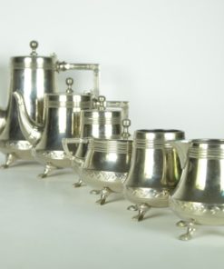 Thee-,koffieservies, Kurz & co Tiel Art Deco - zilver tin - 6-deling