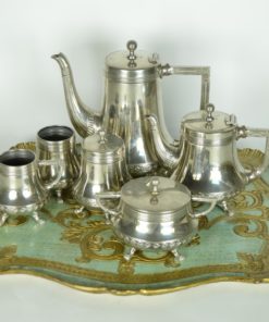 Thee-,koffieservies, Kurz & co Tiel Art Deco - zilver tin - 6-deling