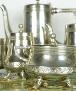 Thee-,koffieservies, Kurz & co Tiel Art Deco - zilver tin - 6-deling