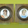 Schilderij miniatuur portret vrouw, Limoges porselein in houten lijst