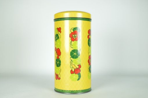 Beschuitbus geel met rode en groene bloemen - Verkade