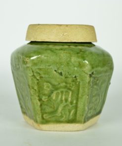 Gemberpot met deksel olijfkleurig glazuur - aardewerk