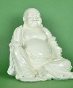 Lachende gelukkige Boeddha - glimmend wit