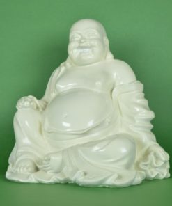 Lachende gelukkige Boeddha - glimmend wit