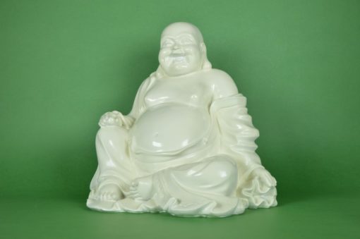 Lachende gelukkige Boeddha - glimmend wit