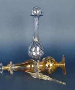 Parfumflesjes Oriëntaals blauw, amber goudkleurig glas met parelmoerglans